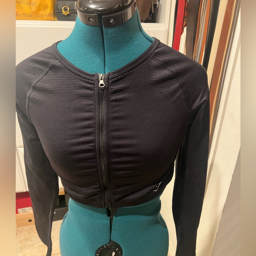 Black Gymshark Zip-Up Long Sleeve Top